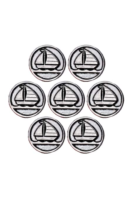 Cosa Nostraa Silver Sail Boat Brass Buttons - Set Of 7 Online at Aza Fashions Cosa Nostraa_Silver Sail Boat Brass Buttons - Set Of 7 _Online_at_Aza_Fashions