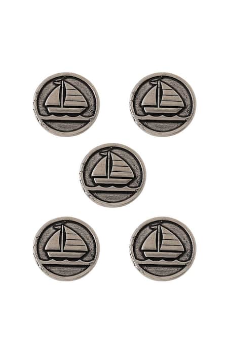 Cosa Nostraa Grey Sail Boat Carved Buttons - Set Of 5 Online at Aza Fashions Cosa Nostraa_Grey Sail Boat Carved Buttons - Set Of 5 _Online_at_Aza_Fashions