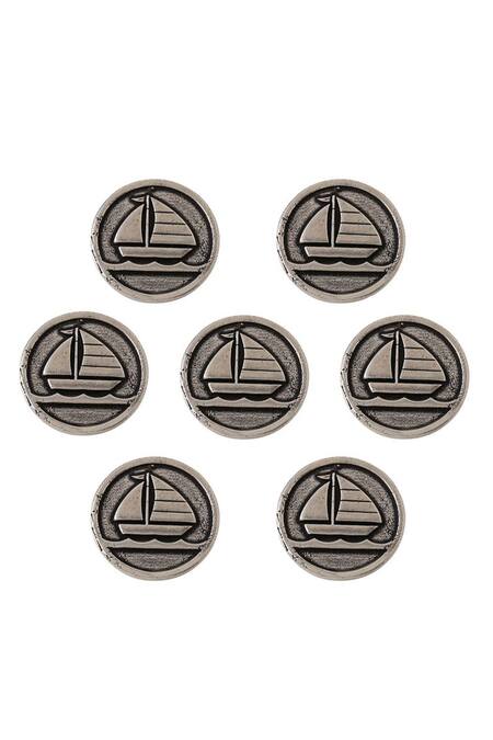 Cosa Nostraa Grey Sail Boat Carved Buttons - Set Of 7 Online at Aza Fashions Cosa Nostraa_Grey Sail Boat Carved Buttons - Set Of 7 _Online_at_Aza_Fashions