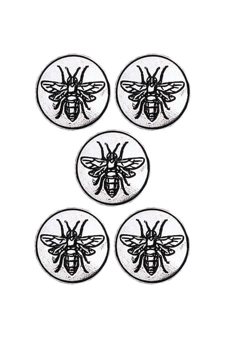 Cosa Nostraa Silver Flying Wonder Carved Buttons - Set Of 5 Online at Aza Fashions Cosa Nostraa_Silver Flying Wonder Carved Buttons - Set Of 5 _Online_at_Aza_Fashions