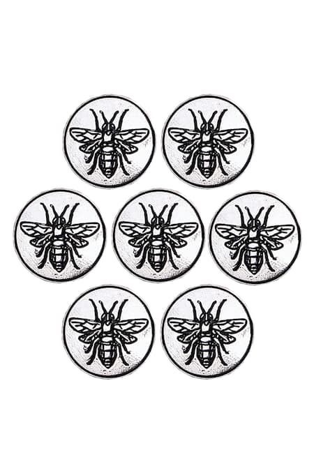 Cosa Nostraa Silver Flying Wonder Carved Buttons - Set Of 7 Online at Aza Fashions Cosa Nostraa_Silver Flying Wonder Carved Buttons - Set Of 7 _Online_at_Aza_Fashions