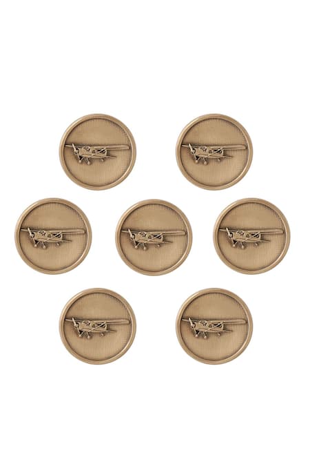 Cosa Nostraa Gold Vintage Plane Buttons - Set Of 7 Online at Aza Fashions Cosa Nostraa_Gold Vintage Plane Buttons - Set Of 7 _Online_at_Aza_Fashions