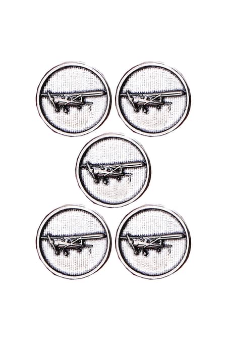 Cosa Nostraa_Silver Vintage Plane Carved Buttons - Set Of 5 _Online_at_Aza_Fashions