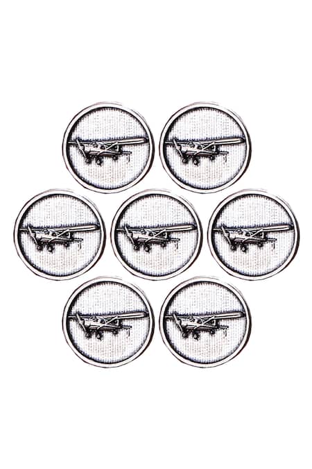 Cosa Nostraa Silver Vintage Plane Carved Buttons - Set Of 7 Online at Aza Fashions Cosa Nostraa_Silver Vintage Plane Carved Buttons - Set Of 7 _Online_at_Aza_Fashions