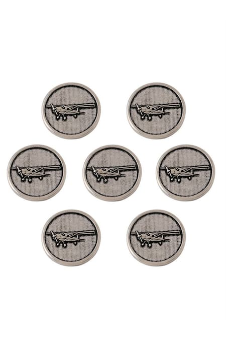 Cosa Nostraa_Grey Cut Work Vintage Plane Brass Buttons - Set Of 7 _Online_at_Aza_Fashions