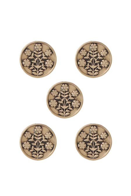 Cosa Nostraa Gold Eternal Garden Buttons - Set Of 5 Online at Aza Fashions Cosa Nostraa_Gold Eternal Garden Buttons - Set Of 5 _Online_at_Aza_Fashions