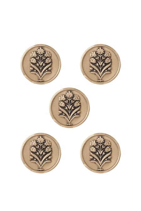 Cosa Nostraa Gold Floral Wonder Buttons - Set Of 5 Online at Aza Fashions Cosa Nostraa_Gold Floral Wonder Buttons - Set Of 5 _Online_at_Aza_Fashions