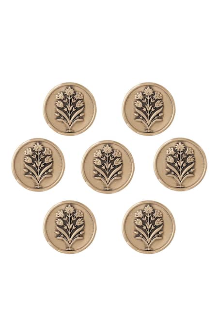 Cosa Nostraa_Gold Floral Wonder Buttons - Set Of 7 _Online_at_Aza_Fashions