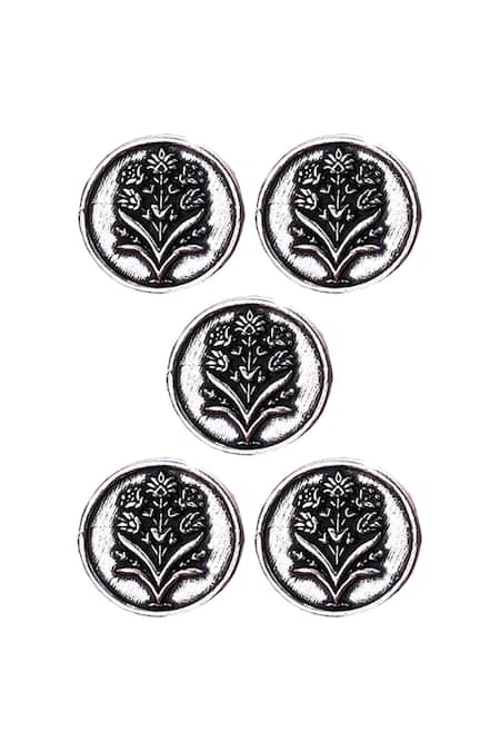 Cosa Nostraa_Silver Cut Work Floral Wonder Carved Buttons - Set Of 5 _Online_at_Aza_Fashions