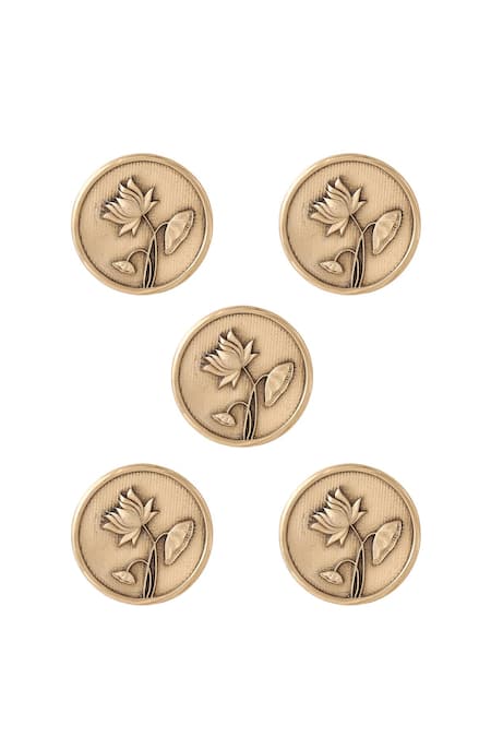 Cosa Nostraa Gold Lotus Carved Buttons - Set Of 5 Online at Aza Fashions Cosa Nostraa_Gold Lotus Carved Buttons - Set Of 5 _Online_at_Aza_Fashions