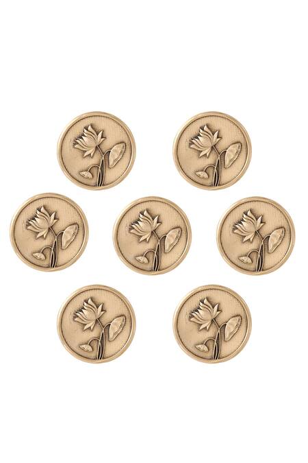Cosa Nostraa Gold Lotus Buttons - Set Of 7 Online at Aza Fashions Cosa Nostraa_Gold Lotus Buttons - Set Of 7 _Online_at_Aza_Fashions