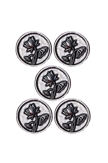 Cosa Nostraa Silver Lotus Carved Buttons - Set Of 5 Online at Aza Fashions Cosa Nostraa_Silver Lotus Carved Buttons - Set Of 5 _Online_at_Aza_Fashions