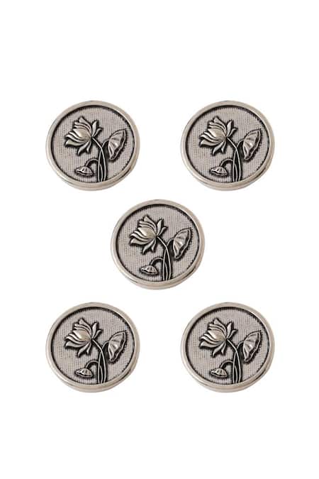 Cosa Nostraa Grey Lotus Brass Buttons - Set Of 5 Online at Aza Fashions Cosa Nostraa_Grey Lotus Brass Buttons - Set Of 5 _Online_at_Aza_Fashions