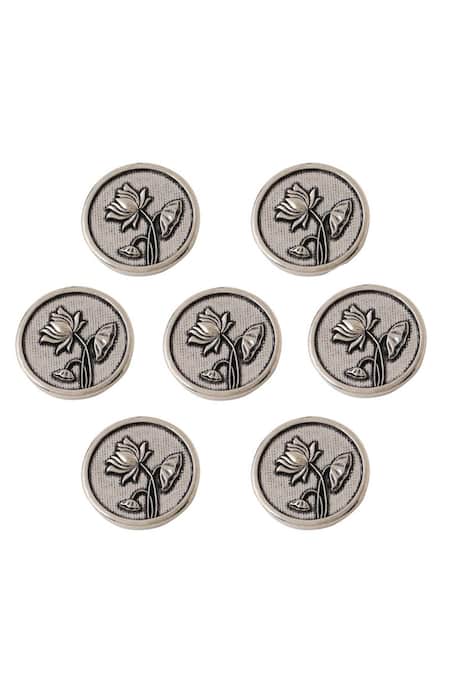 Cosa Nostraa_Grey Lotus Brass Buttons - Set Of 7 _Online_at_Aza_Fashions
