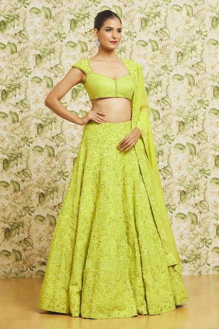 Buy Mishru Green Lehenga And Dupatta Organza Embroidery 3d Dense Bridal Set Online at Aza Fashions Buy_Mishru_Green Lehenga And Dupatta Organza Embroidery 3d Dense Bridal Set _Online_at_Aza_Fashions