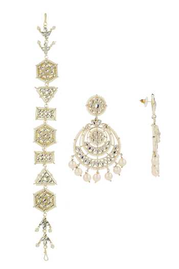 Ishhaara Gold & White Kundan Chandbalis Set 