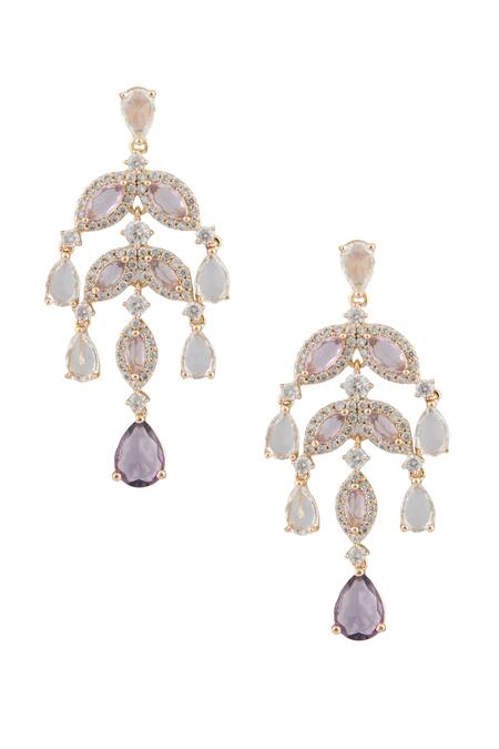 Shop Minaki Brown Crystals, Diamonds Leaf Cut Work Dangler Earrings at Aza Fashions Shop_Minaki_Brown Crystals, Diamonds Leaf Cut Work Dangler Earrings_at_Aza_Fashions