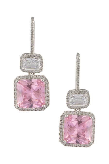 Shop Minaki Pink Stone And Cubic Zirconia Embellished Harmony Earrings at Aza Fashions Shop_Minaki_Pink Stone And Cubic Zirconia Embellished Harmony Earrings_at_Aza_Fashions