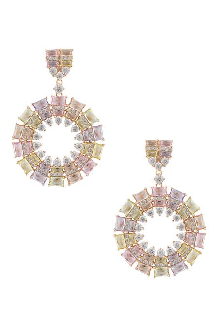Shop Minaki Multi Color Cubic Zirconia Embellished Earrings at Aza Fashions Shop_Minaki_Multi Color Cubic Zirconia Embellished Earrings_at_Aza_Fashions