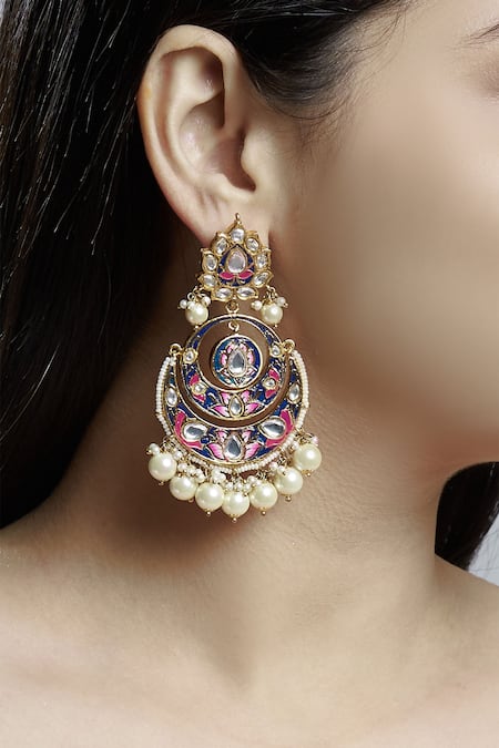 Khushi Jewels Multi Color Pearl Enamel Bead Chandbalis 