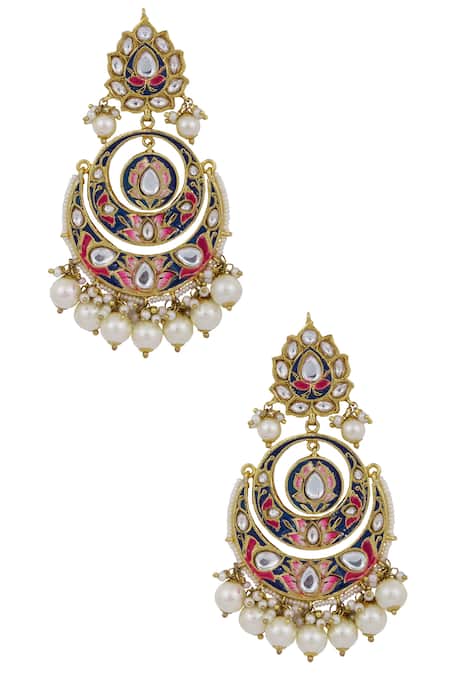 Shop_Khushi Jewels_Multi Color Pearls, Stones Enamel Bead Chandbalis _at_Aza_Fashions