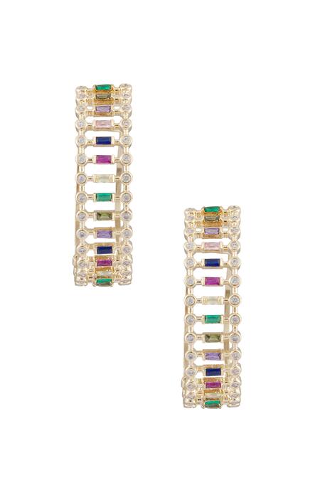 Shop_Minaki_Multi Color Crystals Cubic Zirconia Embellished Hoop Earrings _at_Aza_Fashions