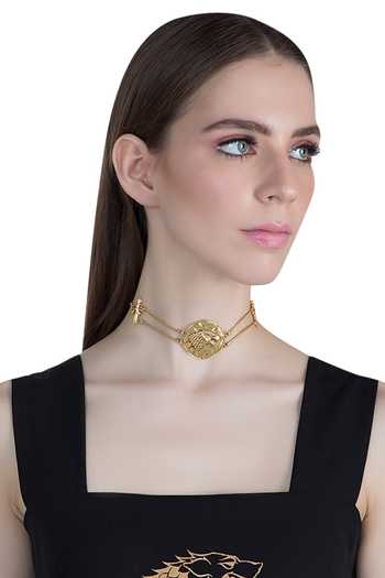 Buy Masaba Gold Plated Metal Circular Pendant Choker at Aza Fashions Buy_Masaba_Gold Plated Metal Circular Pendant Choker_at_Aza_Fashions
