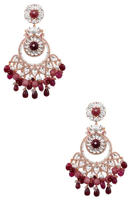 Shop_PRERTO_Gold Plated Swaroski Crystals Bead Chandelier Earrings_at_Aza_Fashions