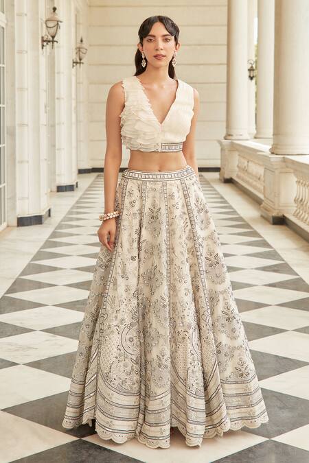 Buy Swati Narula Ivory Dupatta Net, Lehenga And Blouse Organza Afsa Embroidered Bridal Set Buy_Swati Narula_Ivory Dupatta Net, Lehenga And Blouse Organza Afsa Embroidered Bridal Set