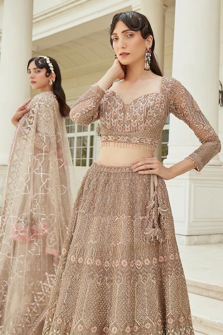 Shop_Swati Narula_Gold Lehenga And Blouse Organza Dupatta Net Eila Embroidered Bridal Set