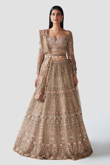 Buy Swati Narula Gold Lehenga And Blouse Organza Dupatta Net Eila Embroidered Bridal Set Online at Aza Fashions Buy_Swati Narula_Gold Lehenga And Blouse Organza Dupatta Net Eila Embroidered Bridal Set _Online_at_Aza_Fashions