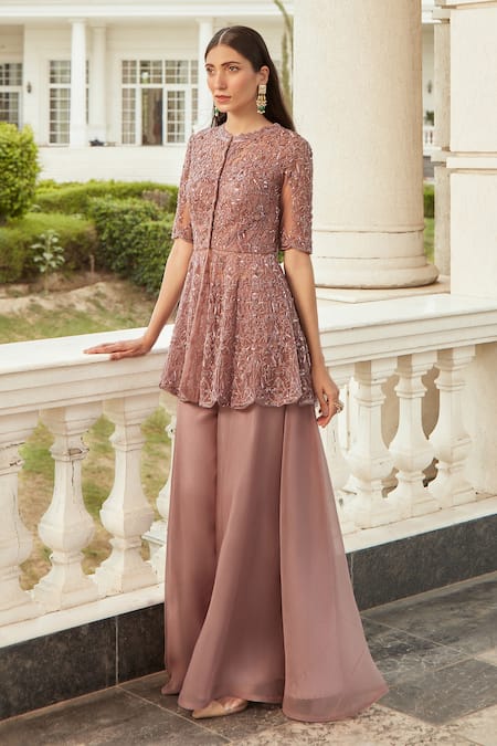 Swati Narula Purple Organza Pipes, Sequins, Crystals, Reem Embroidered Kurta And Sharara Set at Aza Fashions Swati Narula_Purple Organza Pipes, Sequins, Crystals, Reem Embroidered Kurta And Sharara Set _at_Aza_Fashions