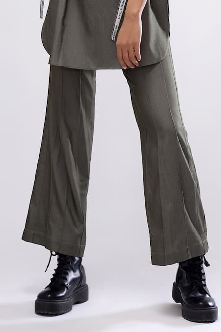 Shop_Scribbology_Green Tencel Embroidery Cowl Neck Typography Top And Flared Pant Set _Online_at_Aza_Fashions