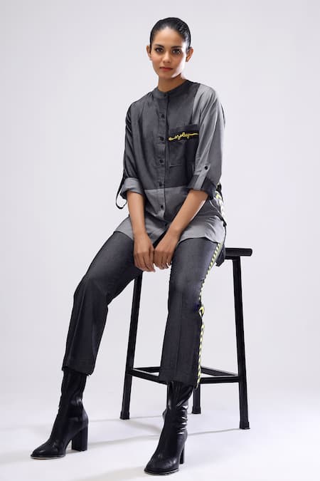 Scribbology Unplug Colorblock Shirt & Tapered Pant Set 