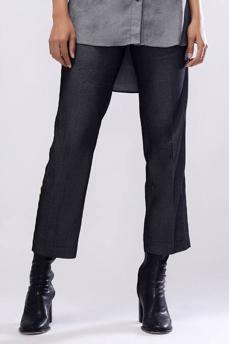 Scribbology Grey Tencel Embroidery Mandarin Unplug Colorblock Shirt And Tapered Pant Set at Aza Fashions Scribbology_Grey Tencel Embroidery Mandarin Unplug Colorblock Shirt And Tapered Pant Set _at_Aza_Fashions