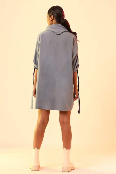 Scribbology Cowl Neck Typography Embroidered Dress 