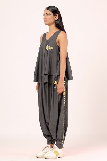 Scribbology Text Embroidered Top With Harem Pant 