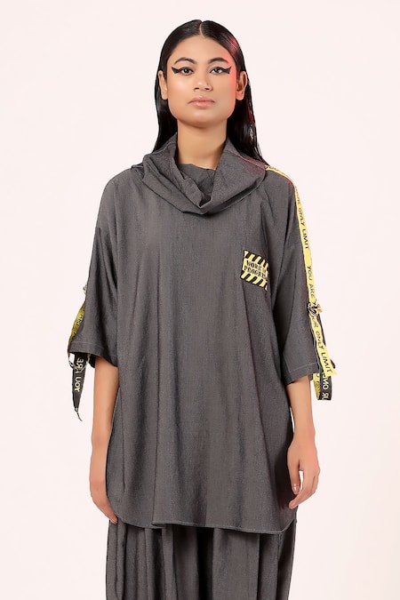 Scribbology_Black Tencel Cowl Neck Side Panel Top With Pant _Online_at_Aza_Fashions