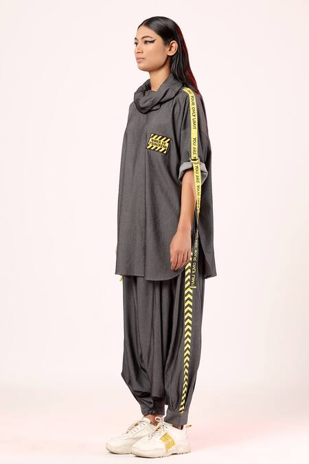 Shop_Scribbology_Black Tencel Cowl Neck Side Panel Top With Pant _Online_at_Aza_Fashions