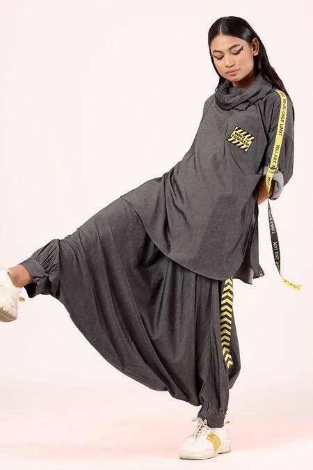 Scribbology_Black Tencel Cowl Neck Side Panel Top With Pant _at_Aza_Fashions