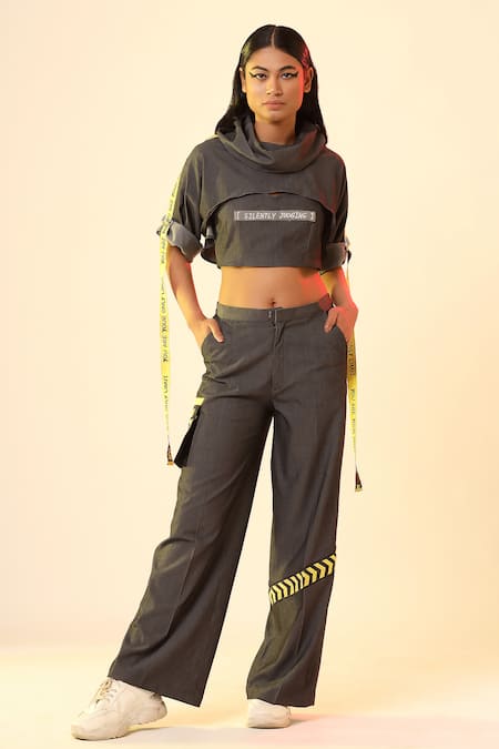 Scribbology Text Embroidered Top With Baggy Pant 