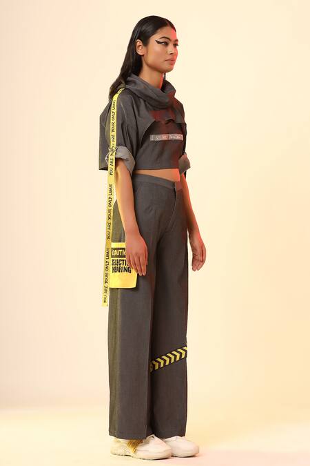 Scribbology_Green Tencel Embroidery Cowl Neck Text Top With Baggy Pant _Online_at_Aza_Fashions