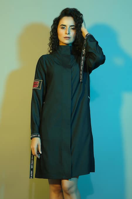 Scribbology_Green Tencel Embroidery High Neck Glitched Jacket _Online_at_Aza_Fashions