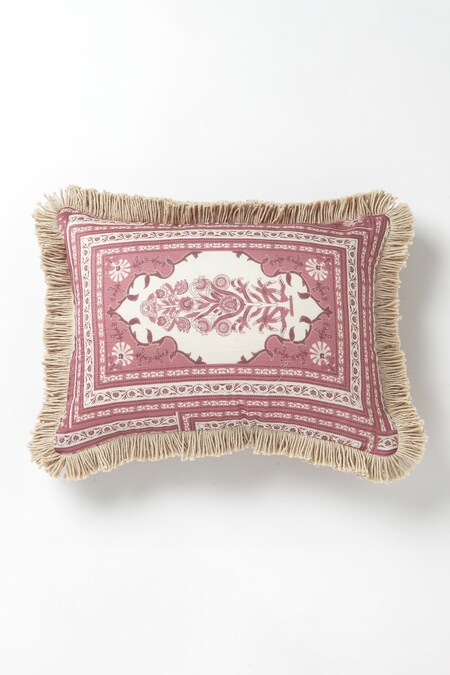 vVyom By Shuchita Pink Shell 30% Silk 70% Cottonfiller Fibre Fill Print Jaipur Throw Pillow