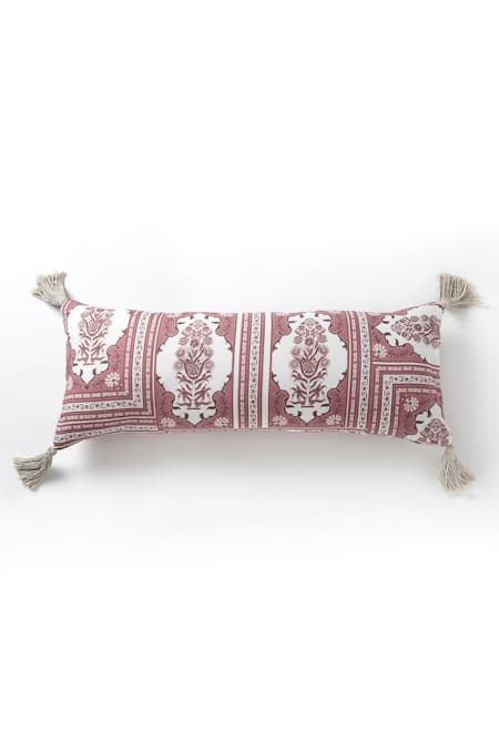 vVyom By Shuchita Pink Shell 30% Silk 70% Cottonfiller Fibre Fill Print Jaipur Lumbar Cushion