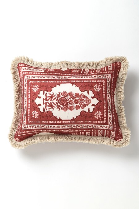 vVyom By Shuchita Red Shell 30% Silk 70% Cottonfiller Fibre Fill Flower Bloom Throw Pillow