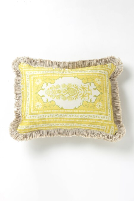 vVyom By Shuchita Yellow Shell 30% Silk 70% Cottonfiller Fibre Fill Flower Vine Throw Pillow
