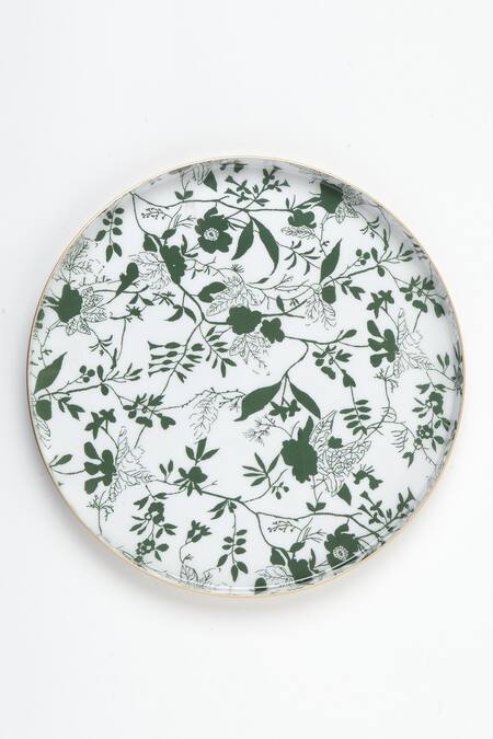 Vvyom By Shuchita_Green Aluminium Metal Print Floral Bloom Verbena Trays - 2 Pcs_Online_at_Aza_Fashions