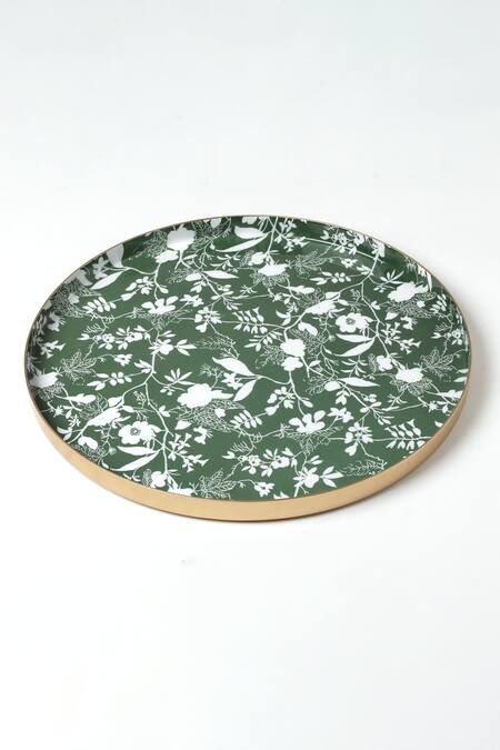 Buy_Vvyom By Shuchita_Green Aluminium Metal Print Floral Bloom Verbena Trays - 2 Pcs_Online_at_Aza_Fashions