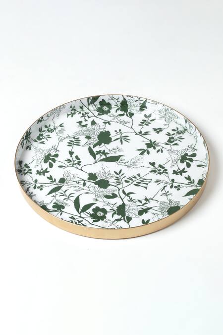 Vvyom By Shuchita_Green Aluminium Metal Print Floral Bloom Verbena Trays - 2 Pcs_at_Aza_Fashions